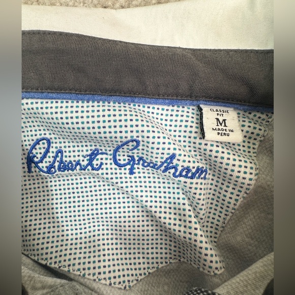 Robert Graham Gray Geometric Polo Shirt Men’s Medium Classic Fit Golf - Picture 4 of 8